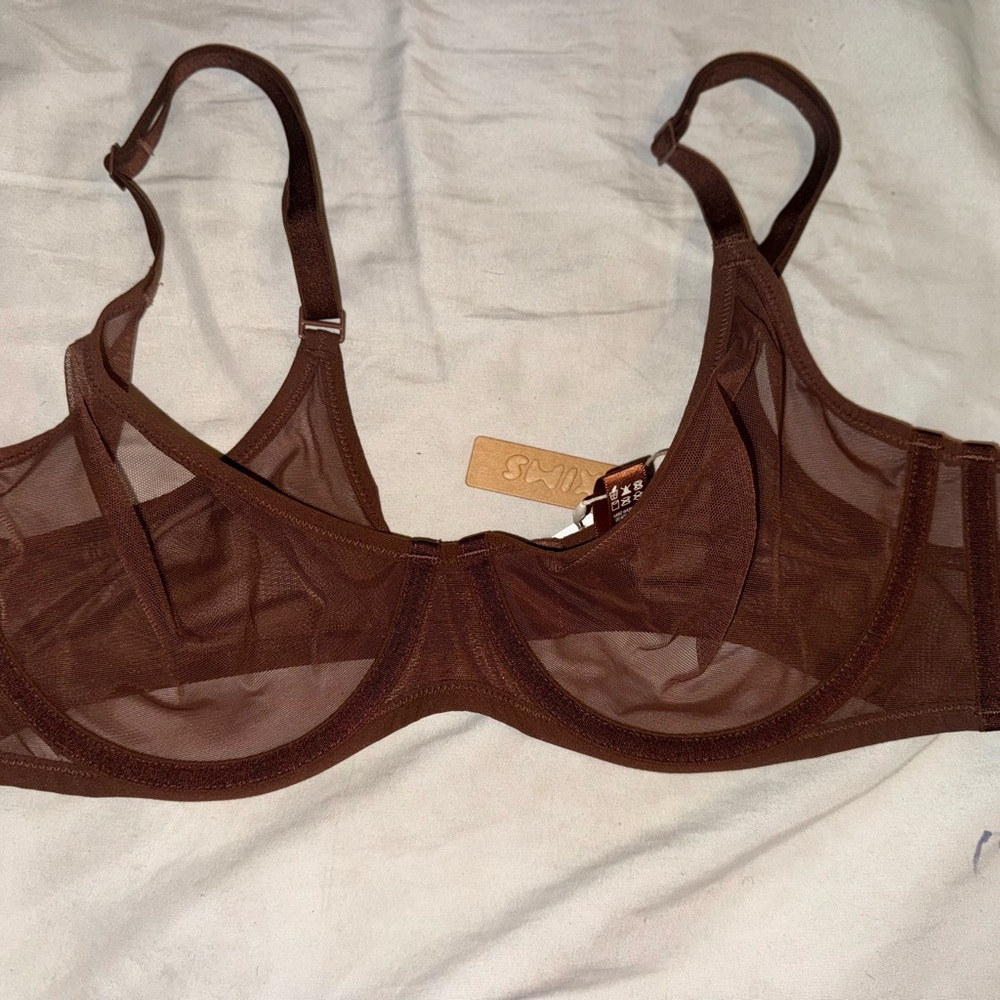 SKIMS SCOOP BRA Sheer Brown Bra 40D